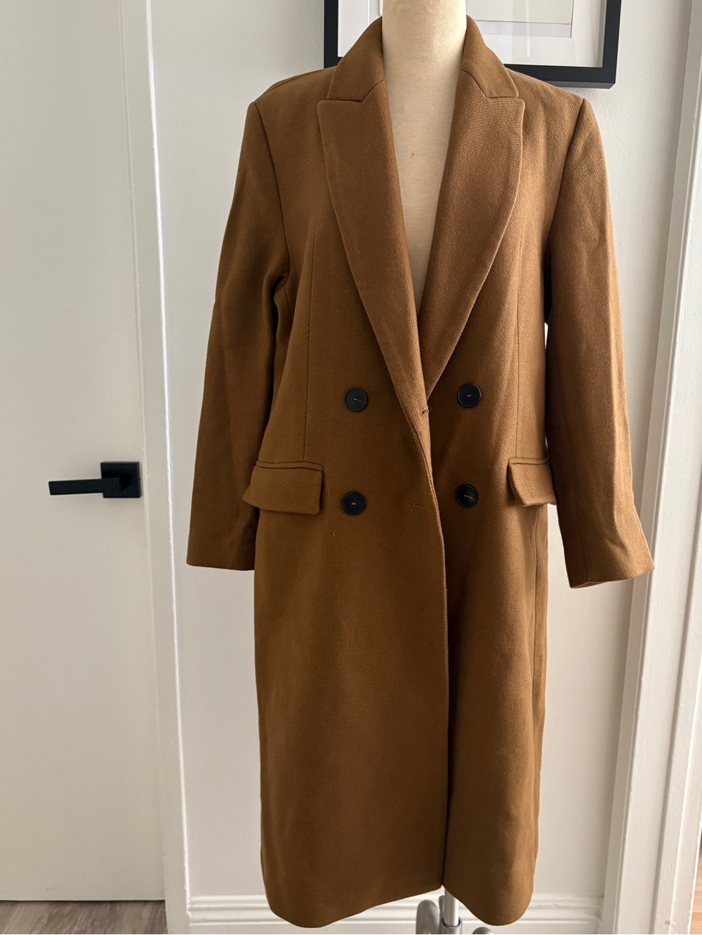 Zara Double-Breasted Wool Brown Trench Coat